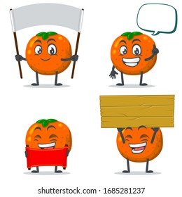 vector illustration of mascot or orange fruit character collection set with sign theme