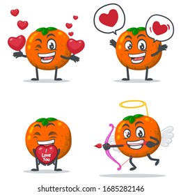 vector illustration of mascot or orange fruit character collection set with love or valentine or love theme