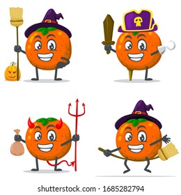 vector illustration of mascot or orange fruit character collection set with love or halloween theme