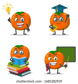 vector illustration of mascot or orange fruit character collection set with education theme