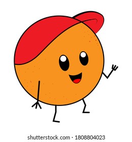Vektorgrafik von Maskottchen oder orangefarbenen Obstzeichen mit rotem Hut
