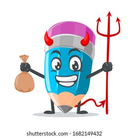 vector illustration of mascot or pencil character wearing devil costume and holding trident