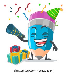 vector illustration of mascot or pencil character celebrate new year party