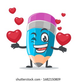 vector illustration of mascot or pencil character bring love symbols