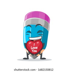 vector illustration of mascot or pencil character give love symbol and says i love you
