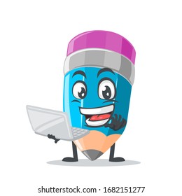 ilustración vectorial de la presentación de caracteres de mascota o de lápiz con portátil