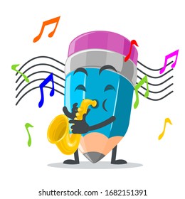 vector illustration of mascot or pencil character playing saxophone