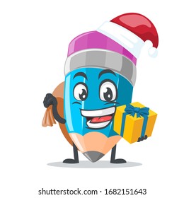 vector illustration of mascot or pencil character wearing santa hat