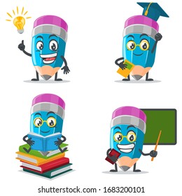 vector illustration of mascot or pencil character collection set with education theme