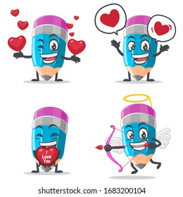 vector illustration of mascot or pencil character collection set with love or valentine theme