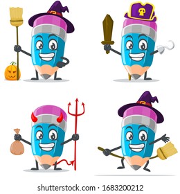 vector illustration of mascot or pencil character collection set with love or halloween theme