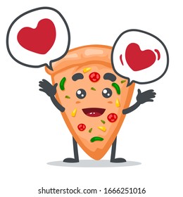 vector illustration of mascot or pizza character bring heart symbol
