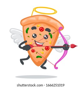 vector illustration of mascot or pizza character wearing cupid costume
