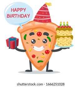 vector illustration of mascot or pizza character celebrate birthday party