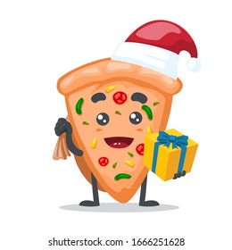 vector illustration of mascot or pizza character wearing santa costume