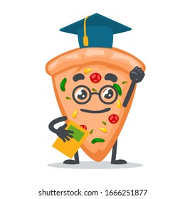 vector illustration of mascot or pizza character wearing cap graduation