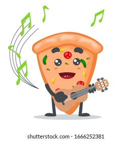 vector illustration of mascot or pizza character playing guitar