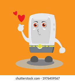 Vector illustration of a mascot smartphone or cellphone showing a love sign, suitable for cellphone shops, smartphone shops, for mascot cellphone shop websites, online shops, etc.
