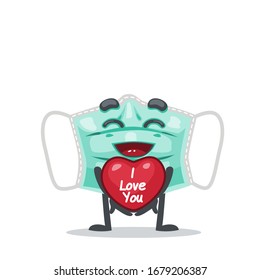 vector illustration of mascot or surgical mask character give love symbol says i love you