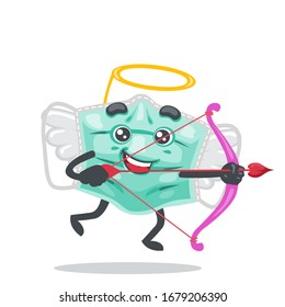 vector illustration of mascot or surgical mask character wearing a cupid costume while archery