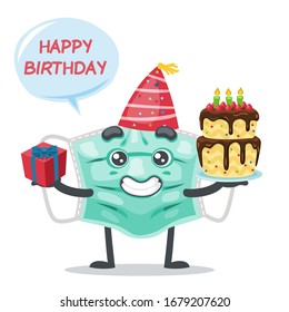 vector illustration of mascot or surgical mask character celebrate birthday party