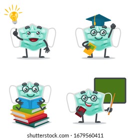 vector illustration of mascot or surgical mask character collection set with education theme