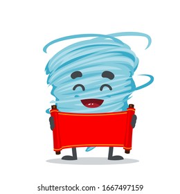 vector illustration of mascot or tornado character carrying a red scroll