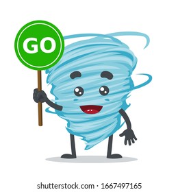 vector illustration of mascot or tornado character holding sign says go