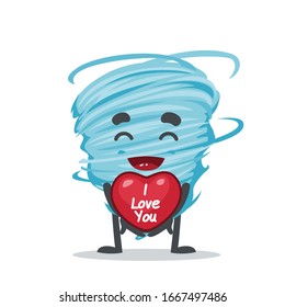 vector illustration of mascot or tornado character bring heart symbol says i love you