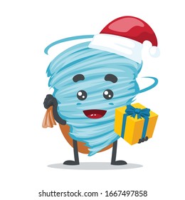 vector illustration of mascot or tornado character wearing santa costume