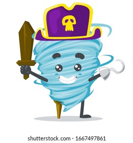 vector illustration of mascot or tornado character wearing pirates costume