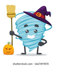 vector illustration of mascot or tornado character wearing witch costume