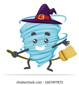 vector illustration of mascot or tornado character wearing witch costume