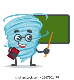 vector illustration of mascot or tornado character teaching in front of the blackboard
