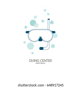 Vector illustration mask. Diving school, diving studio logo design vector template. Underwater vector illustration 