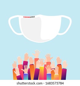 Vector illustration of mask and hands on white background. Deficit of masks. Pandemic and corona virus outbreaks. mask to fight against Corona virus