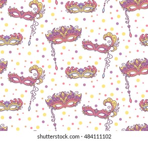 vector, illustration, mask, masquerade, opera, theater, feathers,  seamless pattern