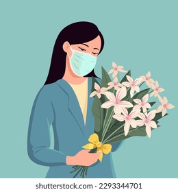 Ilustración vectorial de la Máscara con Bouquet de flores.