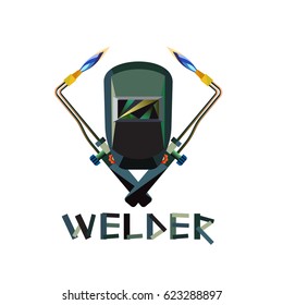 Vector illustration of Mask And Welding Torch with flame