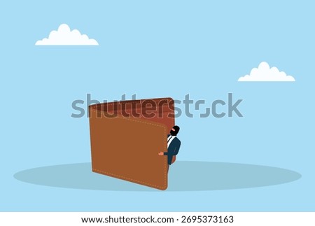 Vector illustration of a masked thief peeking out of a wallet, representing theft, financial fraud, or hidden money loss
