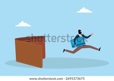 Vector illustration of a masked thief stealing a credit card from a wallet and running away, representing financial theft, fraud, or cybercrime
