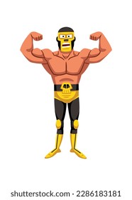 Vector illustration of a masked wrestling fighter, in cartoon style.