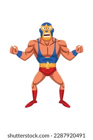 Imagen vectorial de un luchador de lucha enmascarado, al estilo de las caricaturas.