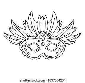 Vector illustration of masquerade mask in style outline . Coloring pages.
