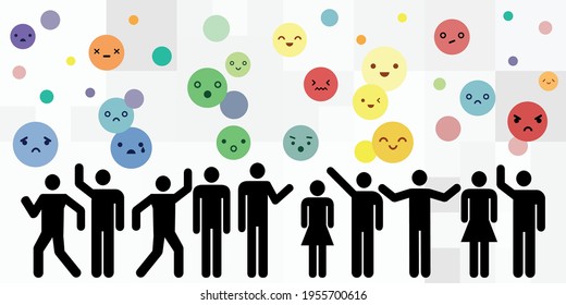 vector illustration of mass psychology and emotional reactions of people