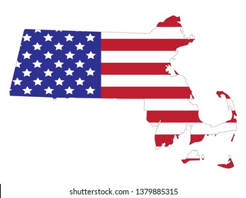 vector illustration of Massachusetts map with american flag