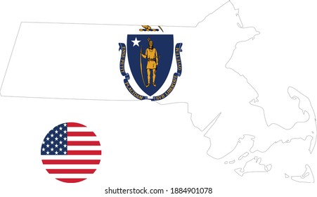 vector illustration of Massachusetts map and flag with American flag