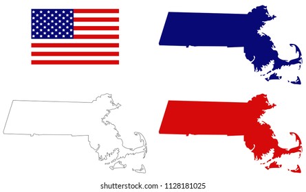 vector illustration of Massachusetts maps with USA flag