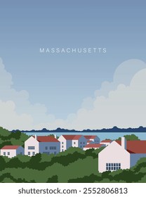 Vector illustration. Massachusetts. Travel poster, banner, postcard, cover. Modern design. Tourism, travel.