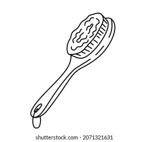 Vector illustration. Massage brush. Doodle drawing of a massage brush or hair comb. Black outline on a white background. Bathroom subject. Simple image.